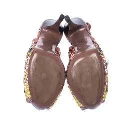 Pre Owned Missoni Multicolor Knit Fabric Embellished Peep Toe Platform Slingback Sandals Size 37.5