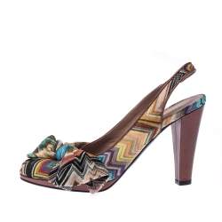 Pre Owned Missoni Multicolor Knit Fabric Bow Slingback Sandals Size 36.5