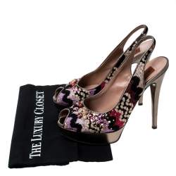 Pre Owned Missoni Multicolor Fabric Embellished Slingabck Peep Toe Platfrom Sandals Size 40
