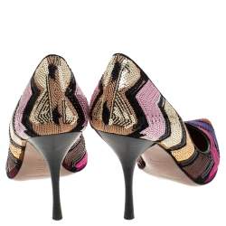 Pre Owned Missoni Multicolor Zigzag Sequins Pointed Toe Pumps Size 37.5