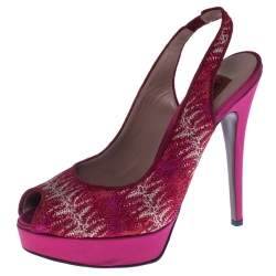 Pre Owned Missoni Pink Lace And Satin Peep Toe Slingback Platform Sandals Size 39