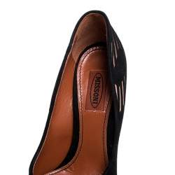 Pre Owned Missoni Black Laser Cut Suede And Pink Satin Round Toe Pumps Size 37.5