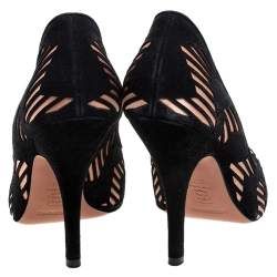 Pre Owned Missoni Black Laser Cut Suede And Pink Satin Round Toe Pumps Size 37.5