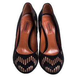 Pre Owned Missoni Black Laser Cut Suede And Pink Satin Round Toe Pumps Size 37.5