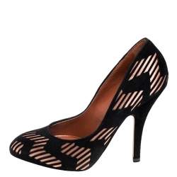 Pre Owned Missoni Black Laser Cut Suede And Pink Satin Round Toe Pumps Size 37.5