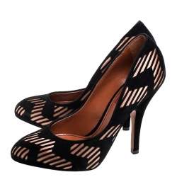 Pre Owned Missoni Black Laser Cut Suede And Pink Satin Round Toe Pumps Size 37.5