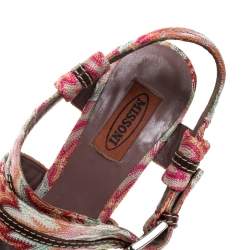 Pre Owned Missoni Multicolor Crochet Fabric And Leather Trim Ankle Strap Platform Sandals Size 38