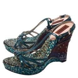 Pre Owned Missoni Green Leather Platform Ankle Strap Sandals Size 38