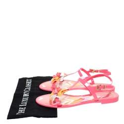 Pre Owned Missoni Peach Jelly Flower Embellished Ankle Strap Flats Size 38