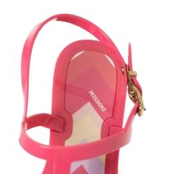 Pre Owned Missoni Peach Jelly Flower Embellished Ankle Strap Flats Size 38