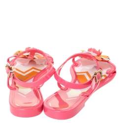 Pre Owned Missoni Peach Jelly Flower Embellished Ankle Strap Flats Size 38
