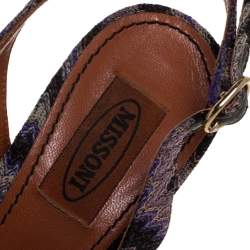 Pre Owned Missoni Multicolor Knit Fabric Platform Peep Toe Slingback Sandals Size 39