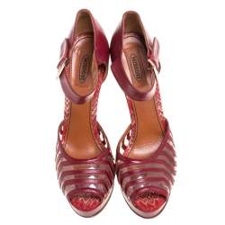 Missoni Maroon Leather And PVC Ankle Strap Platform Peep Toe Sandals Size 40