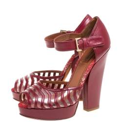 Missoni Maroon Leather And PVC Ankle Strap Platform Peep Toe Sandals Size 40