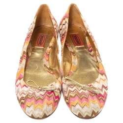 Pre Owned حذاء فلات باليه ميزونى فيونكة كانفاس متعدد الألوان مقاس 41