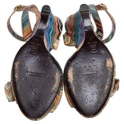 مملوكة مسبقًا صندل ميزونى سيور كاحل كعب روكى فيونكة عقدة قماش تريكو متعدد الألوان مقاس 39