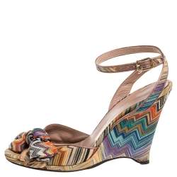 مملوكة مسبقًا صندل ميزونى سيور كاحل كعب روكى فيونكة عقدة قماش تريكو متعدد الألوان مقاس 39