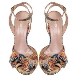 مملوكة مسبقًا صندل ميزونى سيور كاحل كعب روكى فيونكة عقدة قماش تريكو متعدد الألوان مقاس 39