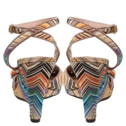 مملوكة مسبقًا صندل ميزونى سيور كاحل كعب روكى فيونكة عقدة قماش تريكو متعدد الألوان مقاس 39