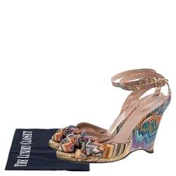 مملوكة مسبقًا صندل ميزونى سيور كاحل كعب روكى فيونكة عقدة قماش تريكو متعدد الألوان مقاس 39