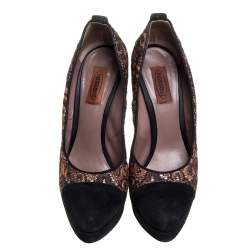 Missoni Black/Beige Lace and Suede Pointed Toe Platform Pumps Size 39