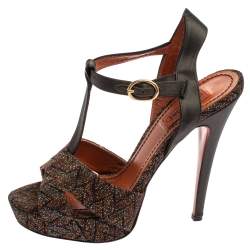 Pre Owned  Missoni Multicolor Zigzag Lurex And Satin  T Strap  Platform Sandals Size 38