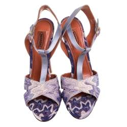 Pre Owned Missoni Purple Lurex And Satin T Strap Platform Sandals Size 38