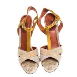 Pre Owned Missoni Multicolor Lurex And Satin Fabric T Strap Platform Sandals Size 38