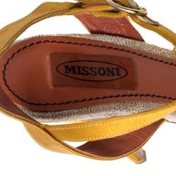 Pre Owned Missoni Multicolor Lurex And Satin Fabric T Strap Platform Sandals Size 38