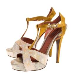 Pre Owned Missoni Multicolor Lurex And Satin Fabric T Strap Platform Sandals Size 38