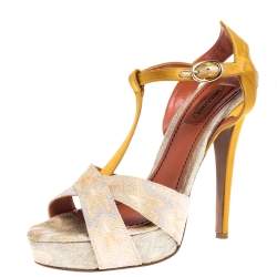 Pre Owned Missoni Multicolor Lurex And Satin Fabric T Strap Platform Sandals Size 38