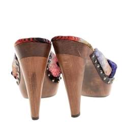 Pre Owned Missoni Multicolor Knit Fabric Knotted Clog Platform Sandals Size 38