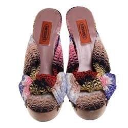 Pre Owned Missoni Multicolor Knit Fabric Knotted Clog Platform Sandals Size 38