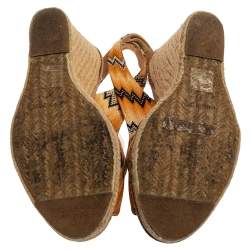 Pre Owned Missoni Orange/Black Knit Fabric Espadrille Wedge Slingback Sandals Size 39