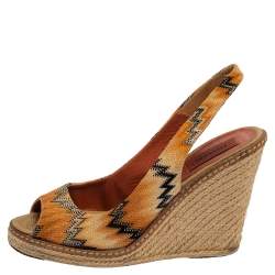 Pre Owned Missoni Orange/Black Knit Fabric Espadrille Wedge Slingback Sandals Size 39