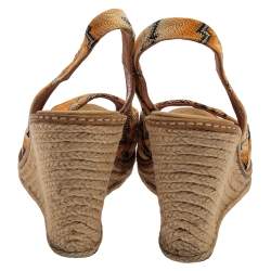 Pre Owned Missoni Orange/Black Knit Fabric Espadrille Wedge Slingback Sandals Size 39