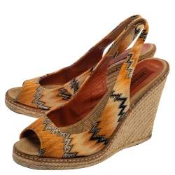 Pre Owned Missoni Orange/Black Knit Fabric Espadrille Wedge Slingback Sandals Size 39