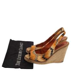 Pre Owned Missoni Orange/Black Knit Fabric Espadrille Wedge Slingback Sandals Size 39