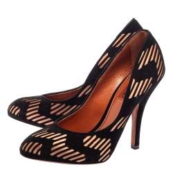 Missoni Black Laser Cut Suede And Pink Satin Round Toe Pumps Size 37.5