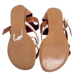 Pre Owned Missoni Beige/White Leather And Fabric Flat Sandals Size 38
