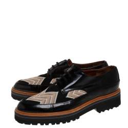 Pre Owned Missoni Black/Beige Patent Leather And Mesh Derby Size 37.5