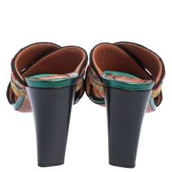 Pre Owned Missoni Multicolor Fabric And Leather Cross Strap Mule Sandals Size 37