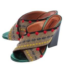 Pre Owned Missoni Multicolor Fabric And Leather Cross Strap Mule Sandals Size 37