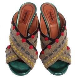 Pre Owned Missoni Multicolor Fabric And Leather Cross Strap Mule Sandals Size 37