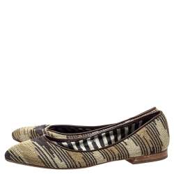 Pre Owned Missoni Metallic And Brown Fabric And Leather Ballet Flats Size 39