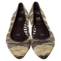 Pre Owned Missoni Metallic And Brown Fabric And Leather Ballet Flats Size 39
