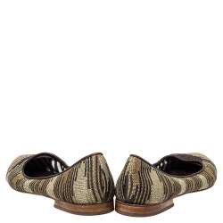 Pre Owned Missoni Metallic And Brown Fabric And Leather Ballet Flats Size 39
