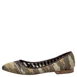 Pre Owned Missoni Metallic And Brown Fabric And Leather Ballet Flats Size 39