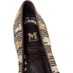 Pre Owned Missoni Metallic And Brown Fabric And Leather Ballet Flats Size 39