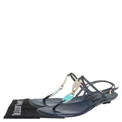 Pre Owned Missoni Blue Leather Thong Sandals Size 37